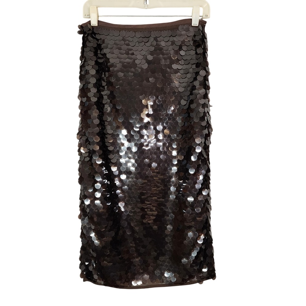 WORTHINGTON Size 2 Brown Sequin Midi‎ Skirt Festive Cocktail Party Holiday Glam